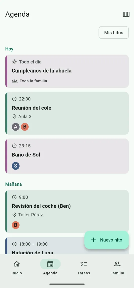 Agenda de la familia con un calendario semanal y los hitos del día